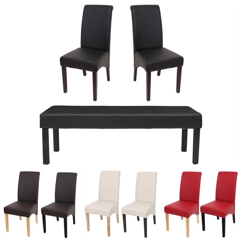 Garniture de salle à manger M37 - banc + 2x chaise, similicuir - 120x43x49 cm noir, pieds foncés