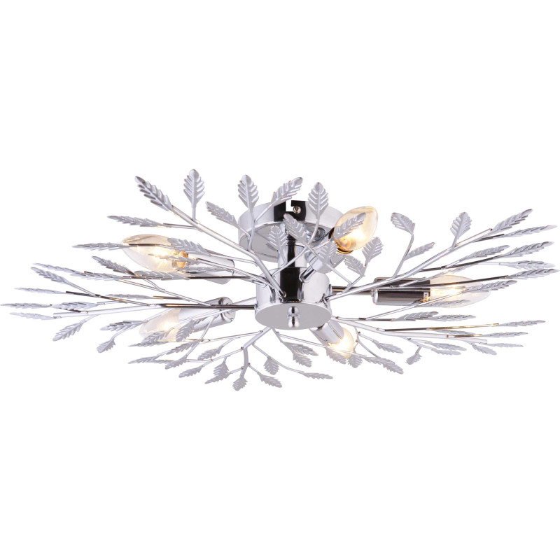 Plafonnier lampe, feuilles chromées, 5 branches, Ø 62cm