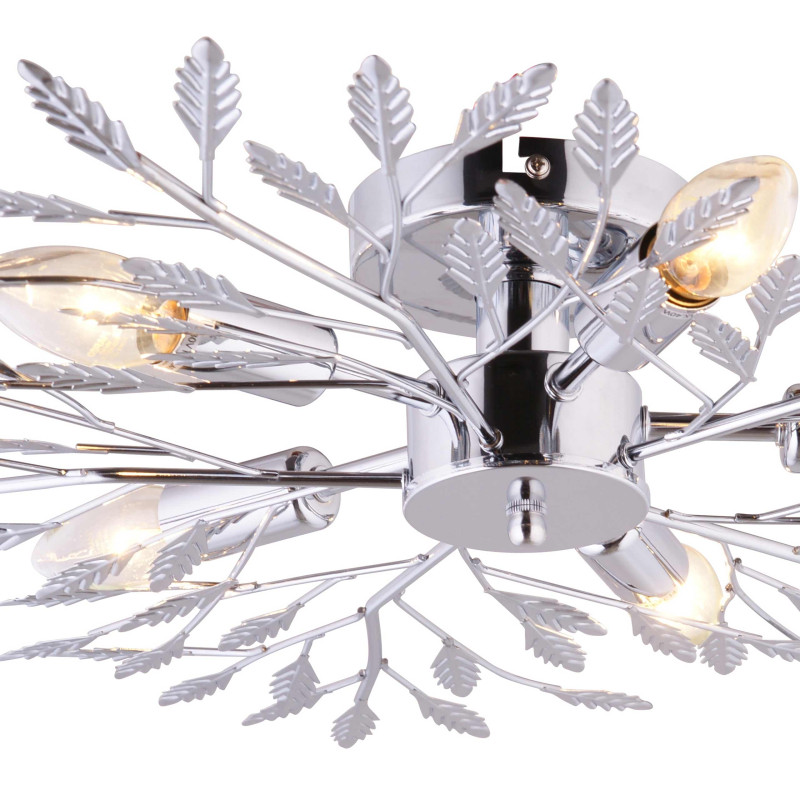 Plafonnier lampe, feuilles chromées, 5 branches, Ø 62cm