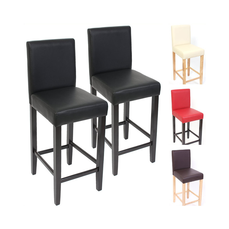 Lot de 2 tabourets de bar M37, cuir, marron/pieds clairs