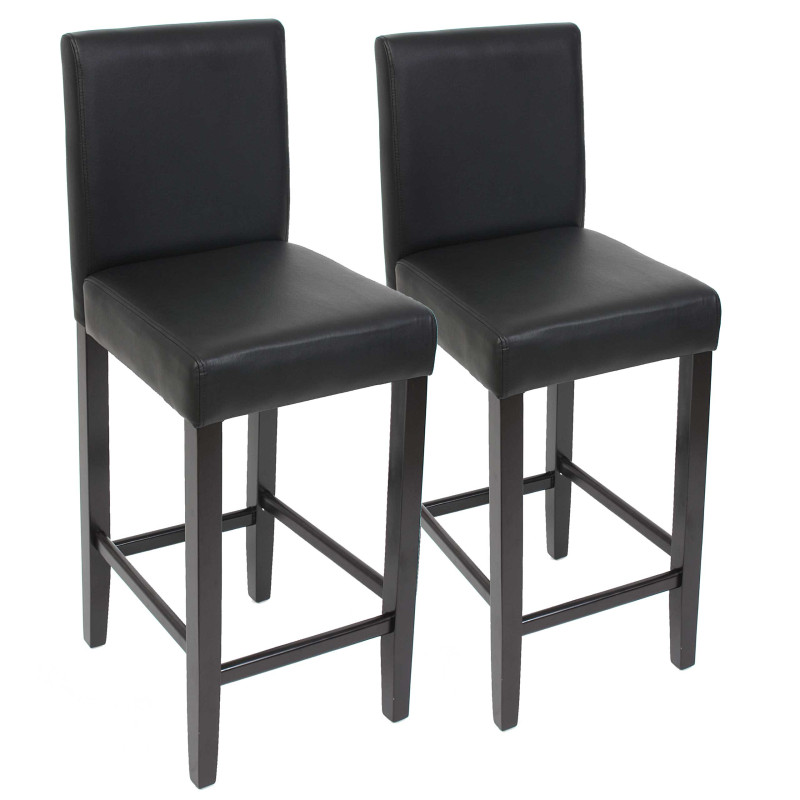 Lot de 2 tabourets de bar M37, cuir, noir/pieds foncés