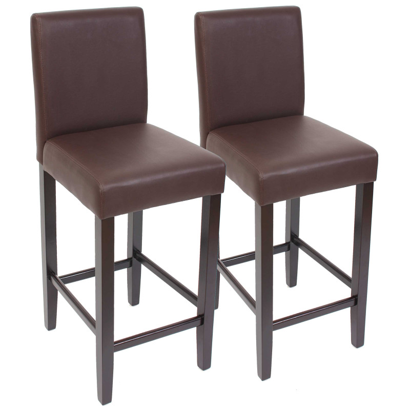 Lot de 2 tabourets de bar M37, simili-cuir mat, marron/pieds foncés