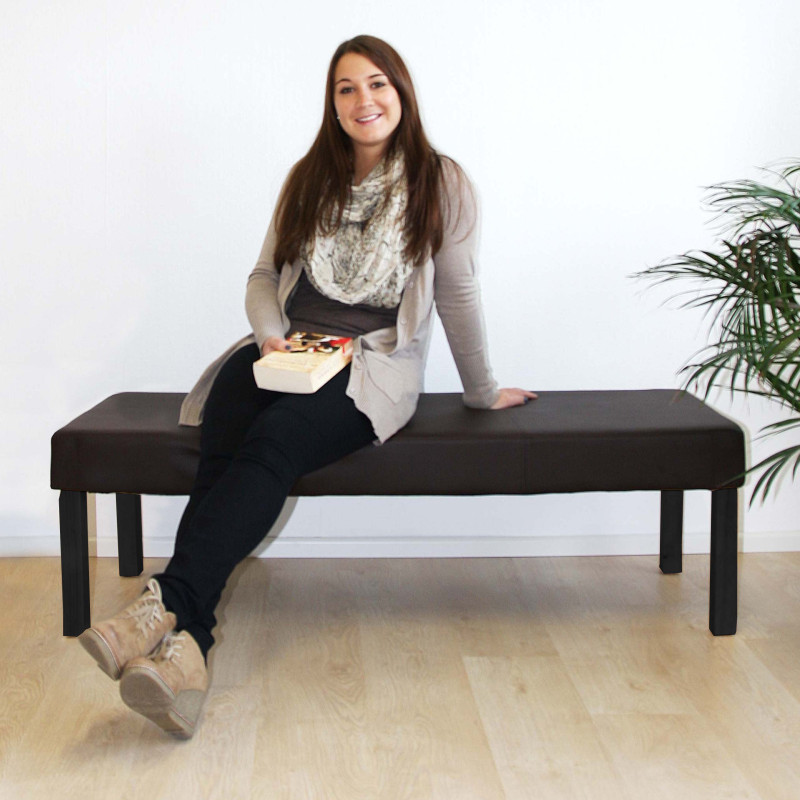 Banc banquette M37, simili-cuir mat, marron/pieds foncés, 120x49x43cm