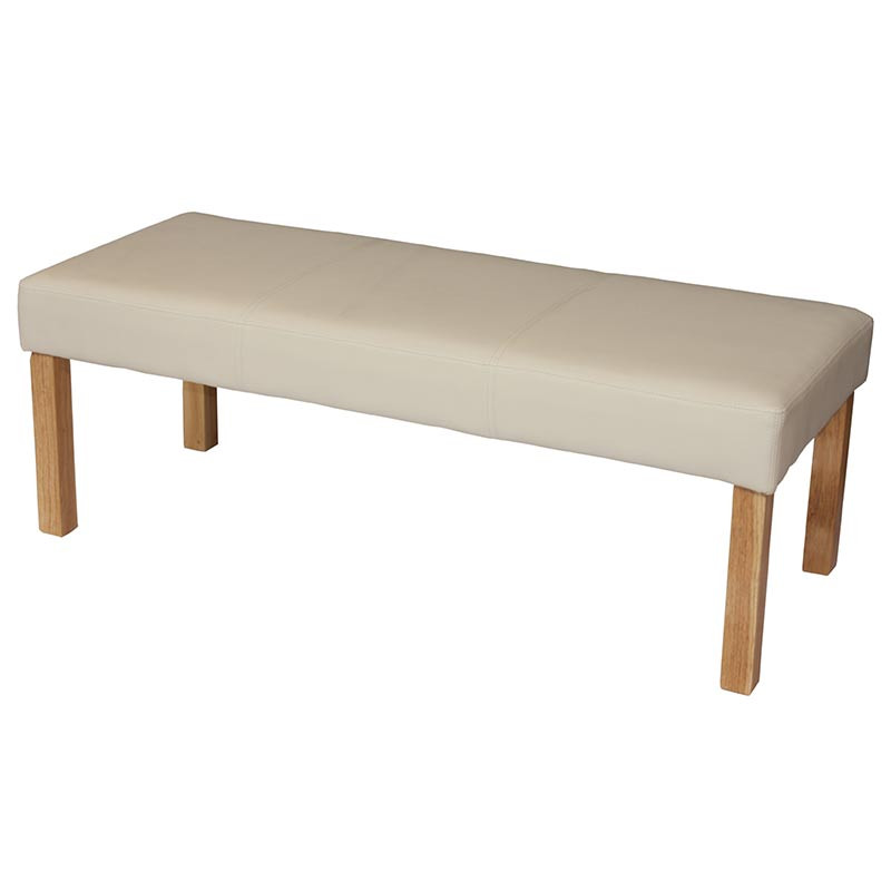 Banc banquette M37, simili-cuir mat, crème/pieds clairs, 120x49x43cm