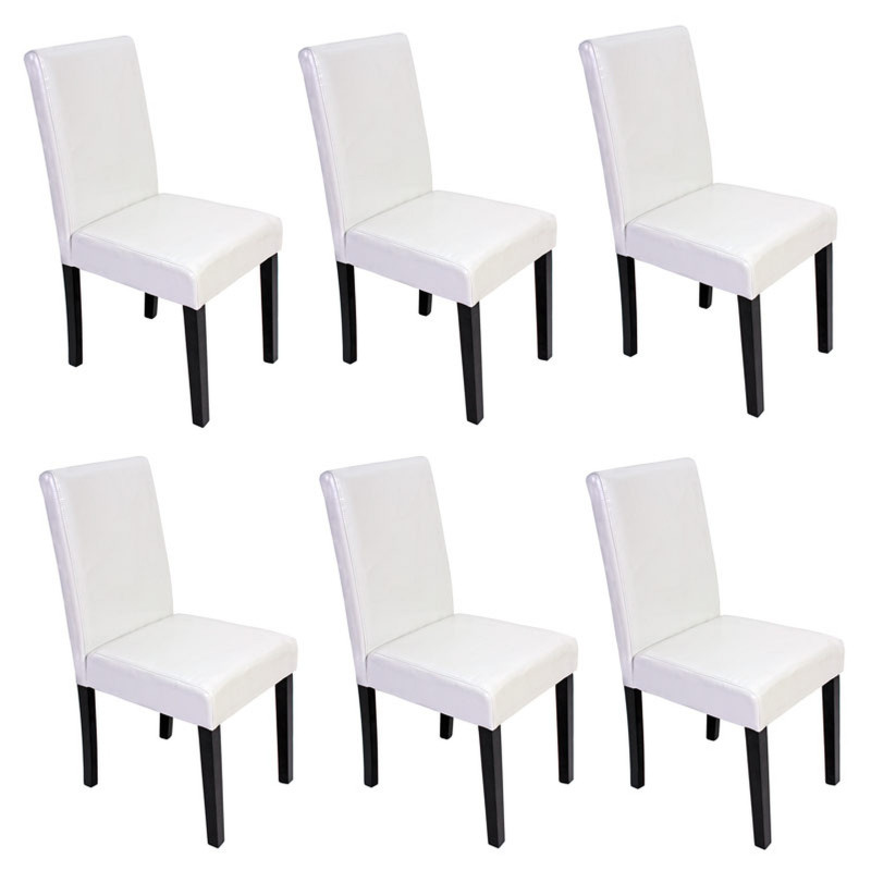 Lot de 6 chaises de séjour Littau - cuir reconstitué blanc, pieds foncés