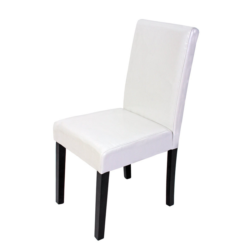 Lot de 6 chaises de séjour Littau - cuir reconstitué blanc, pieds foncés