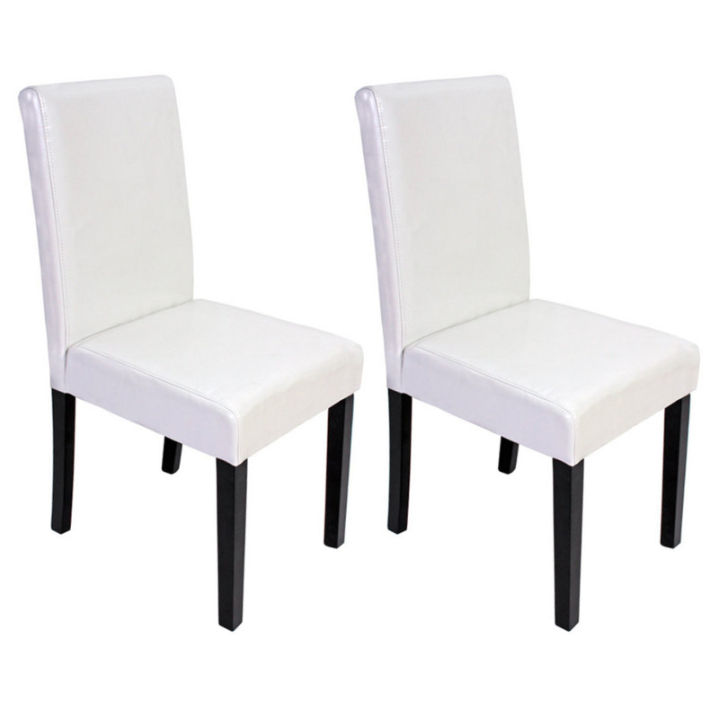 Lot de 6 chaises de séjour Littau - cuir reconstitué blanc, pieds foncés