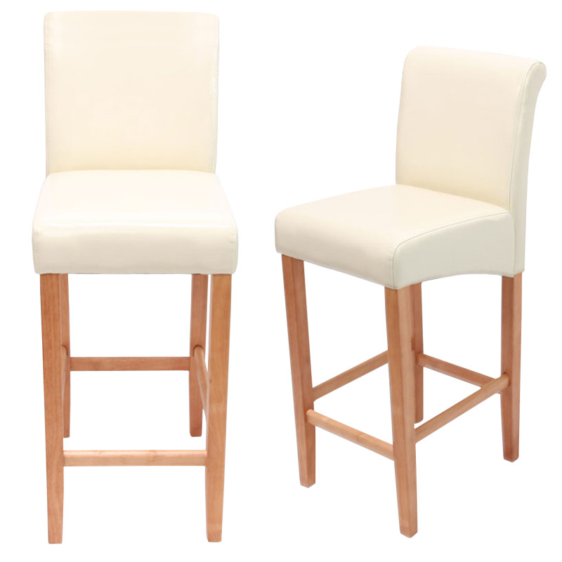 Lot de 2 tabourets de bar bois/cuir reconstitué, crème/pieds clairs