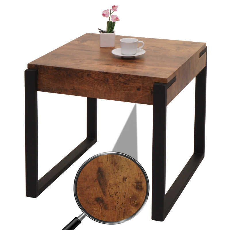 Table d'appoint table basse table de chevet table de salon, métal 51x50x54cm - chêne sauvage foncé