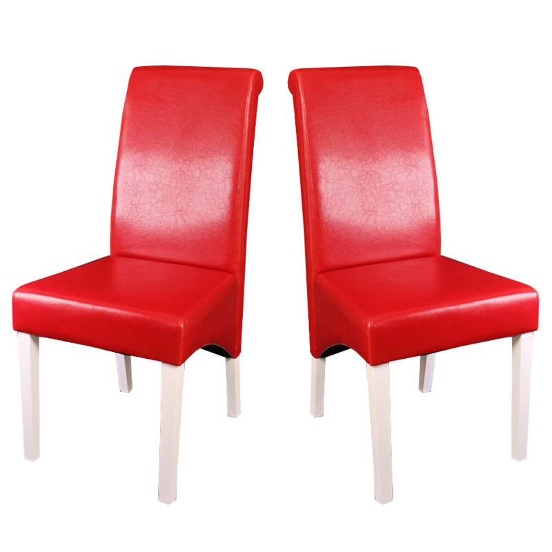 2x chaise de séjour M37, cuir reconstitué, rouge/pieds blancs