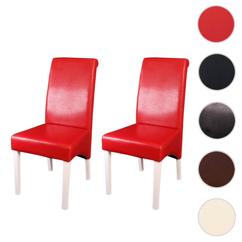 2x chaise de séjour M37, cuir reconstitué, rouge/pieds blancs