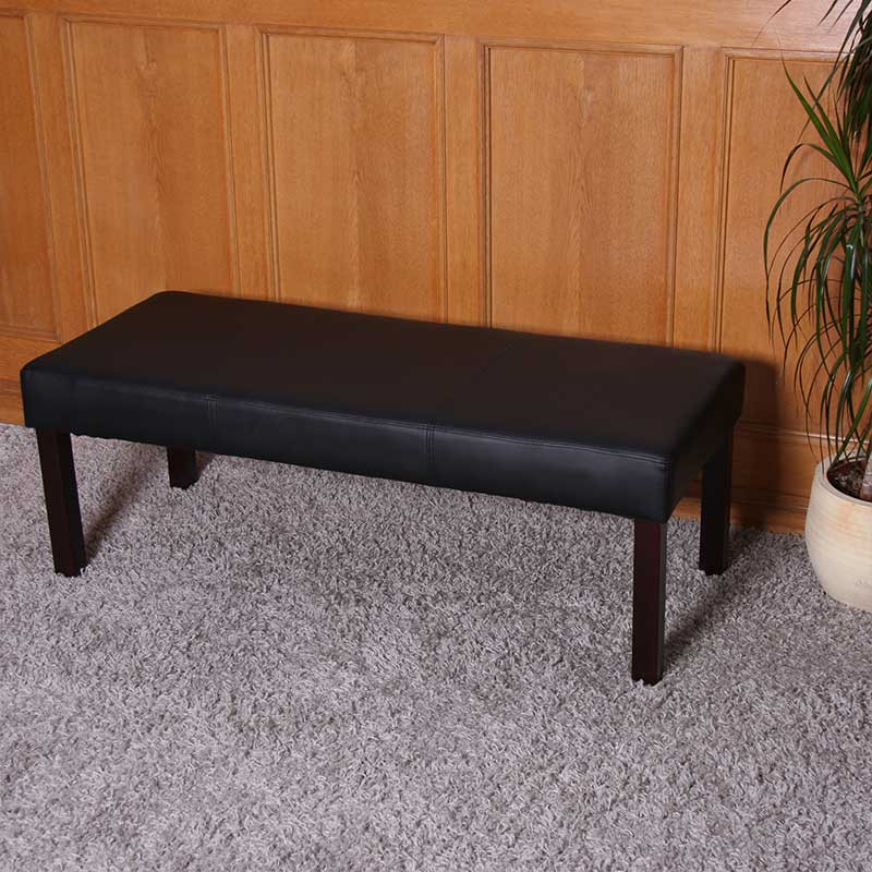 Banc banquette M37, simili-cuir mat, noir/pieds foncés, 120x49x43cm