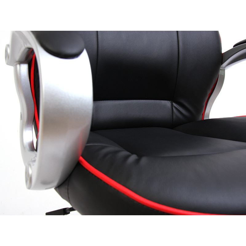 Fauteuil de bureau, chaise pivotante N58, simili-cuir, noir-rouge