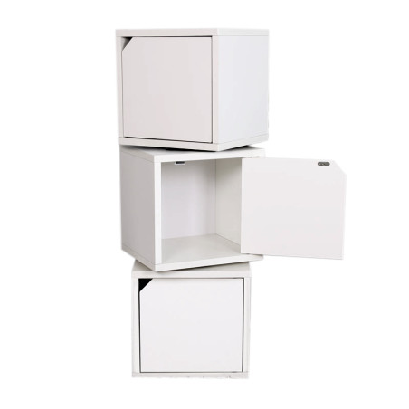 3x Étagère cube M73, 3 portes, combinable, 34x29x100cm, blanc