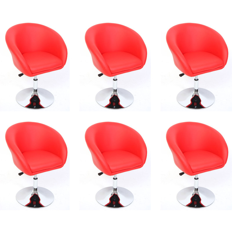 Lot de 6 chaises de séjour N39, réglable en hauteur, simili-cuir, rouge