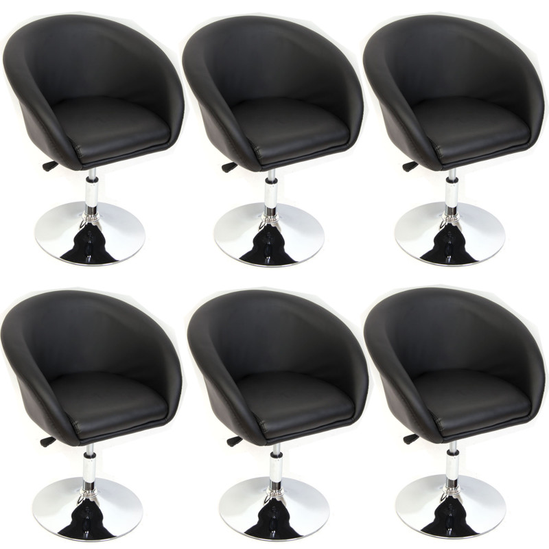 Lot de 6 chaises de séjour N39, réglable en hauteur, simili-cuir, noir