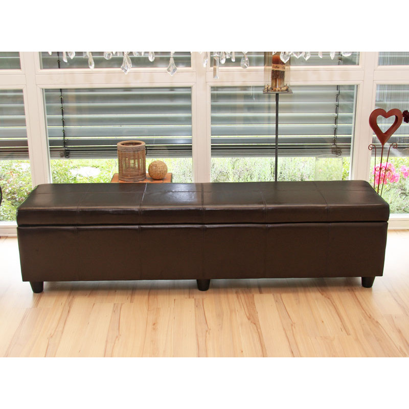 Banc banquette Kriens XXL, 180x45x45cm, cuir reconstitué, marron