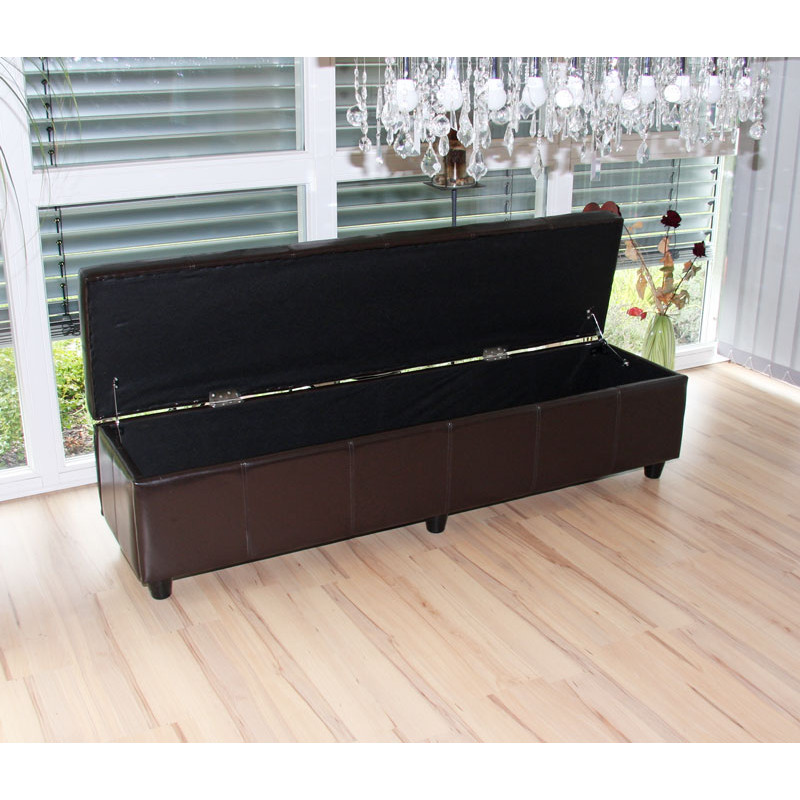 Banc banquette Kriens XXL, 180x45x45cm, cuir reconstitué, marron