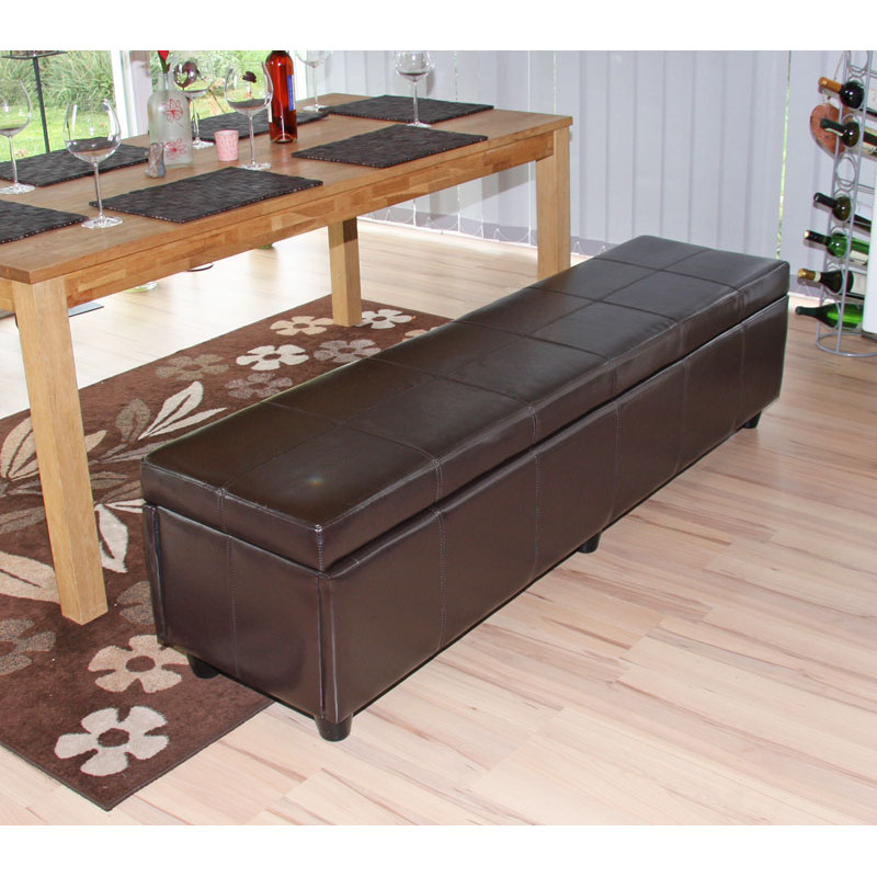 Banc banquette Kriens XXL, 180x45x45cm, cuir reconstitué, marron