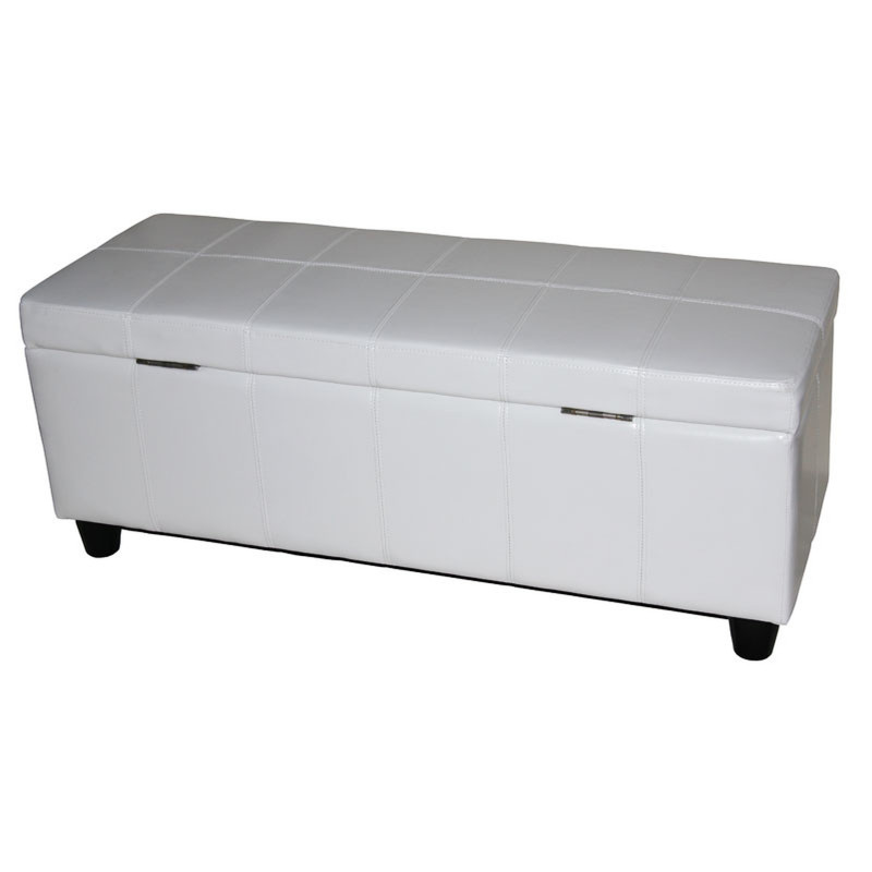 Banc banquette rembourrée coffre de rangement Kriens, cuir reconstitué, 112x45x45cm, blanc