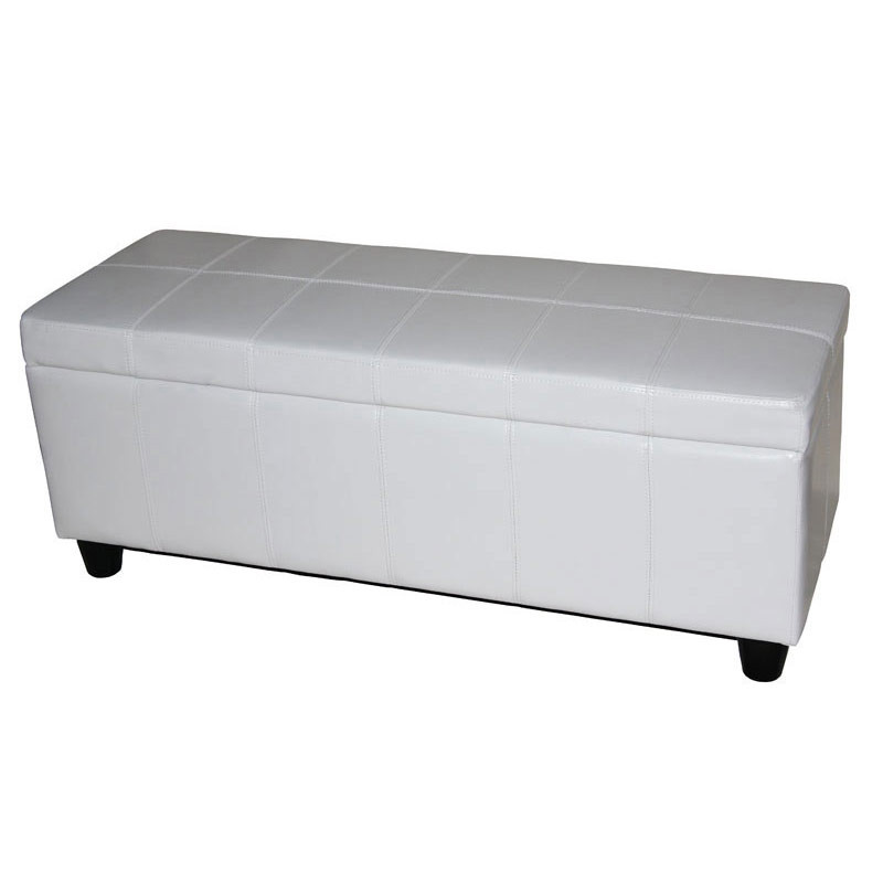 Banc banquette rembourrée coffre de rangement Kriens, cuir reconstitué, 112x45x45cm, blanc