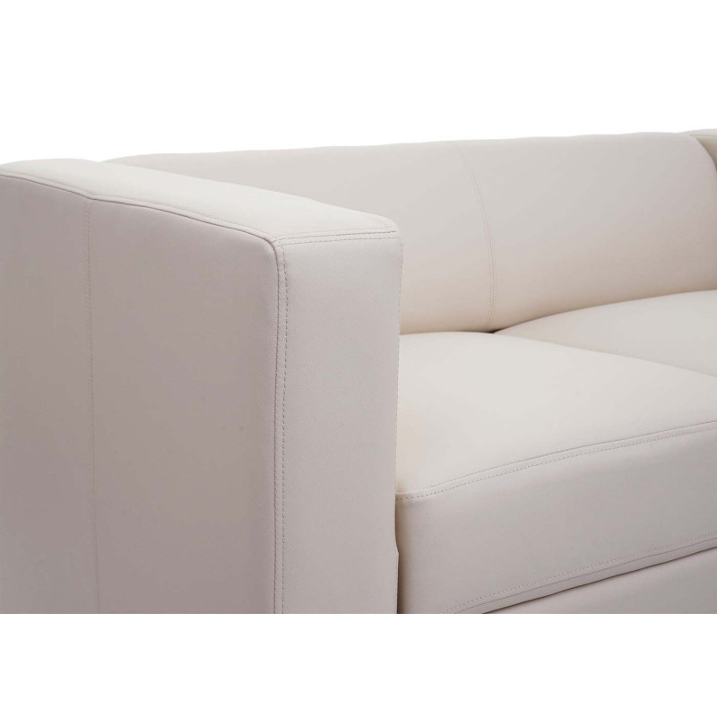 Canapé / sofa Lille, 2 places, 137x75x70cm, cuir reconstitué, crème