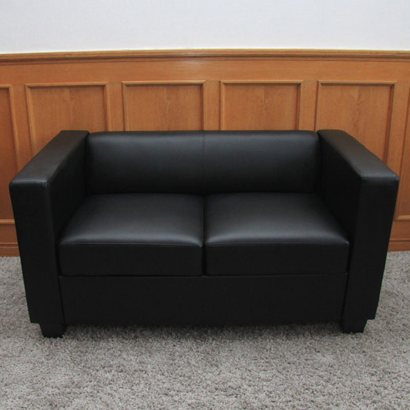 Canapé / sofa Lille, 2 places, 137x75x70cm, cuir reconstitué, noir