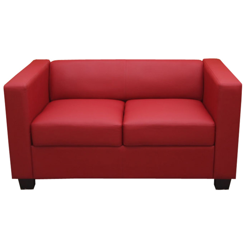 Canapé / sofa Lille, 2 places, 137x75x70cm, cuir reconstitué, rouge