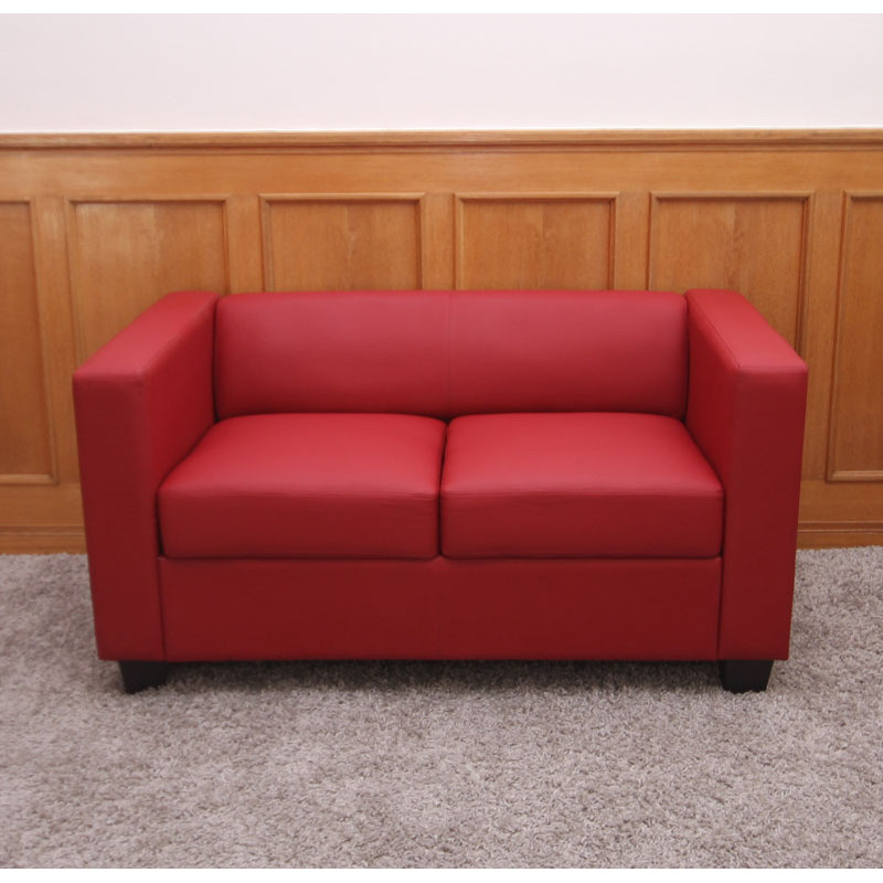 Canapé / sofa Lille, 2 places, 137x75x70cm, cuir reconstitué, rouge