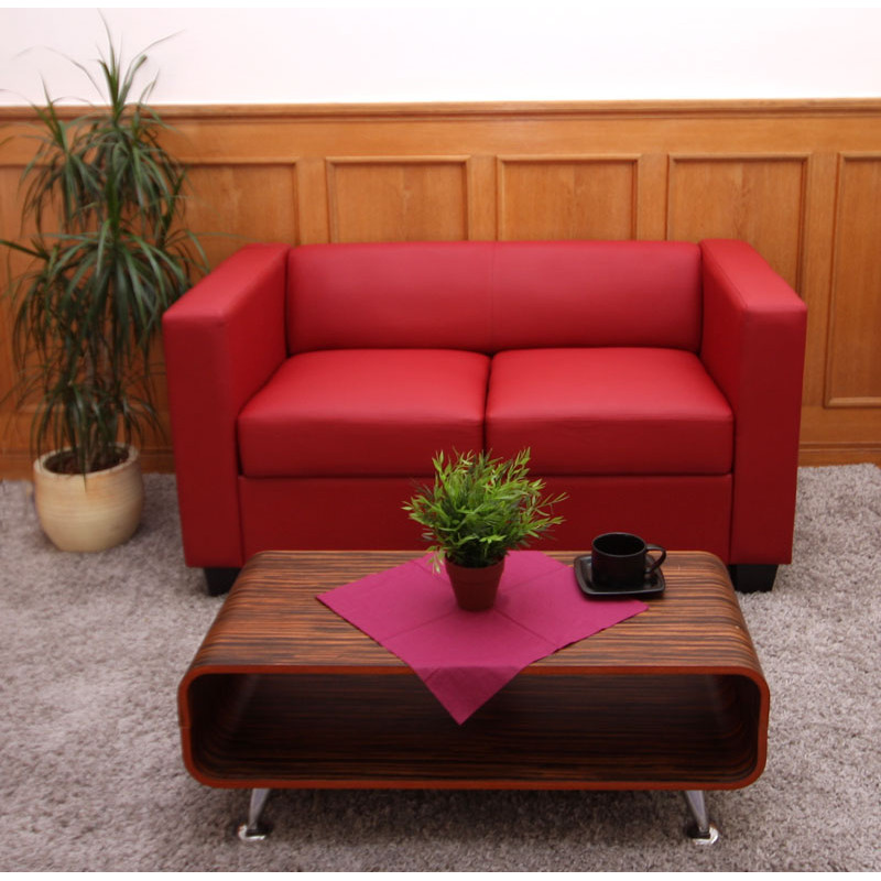 Canapé / sofa Lille, 2 places, 137x75x70cm, cuir reconstitué, rouge