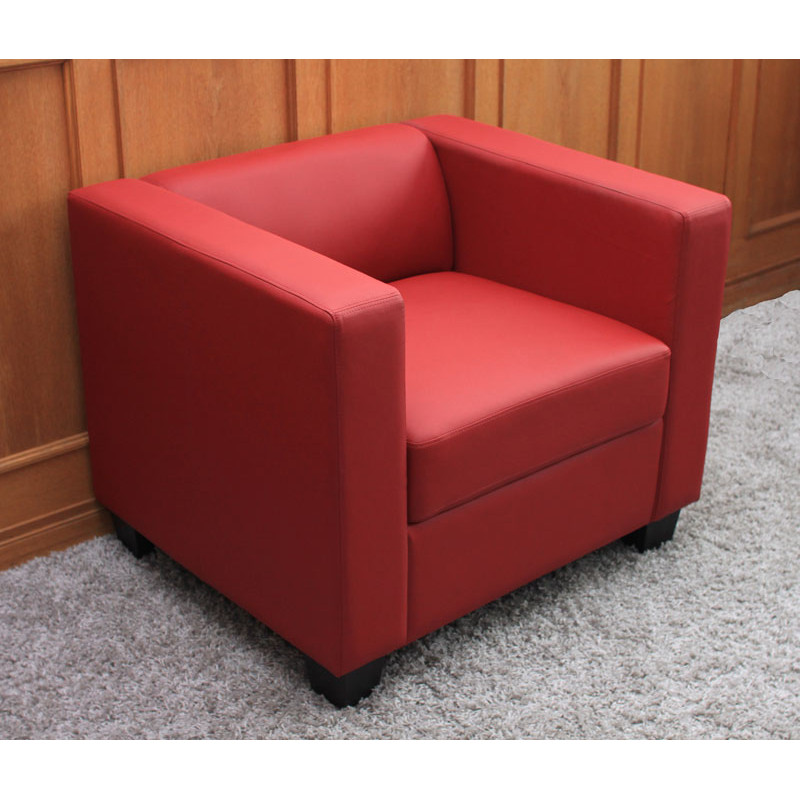 Fauteuil Club / Lounge Lille, 86x75x70cm, cuir reconstitué, rouge