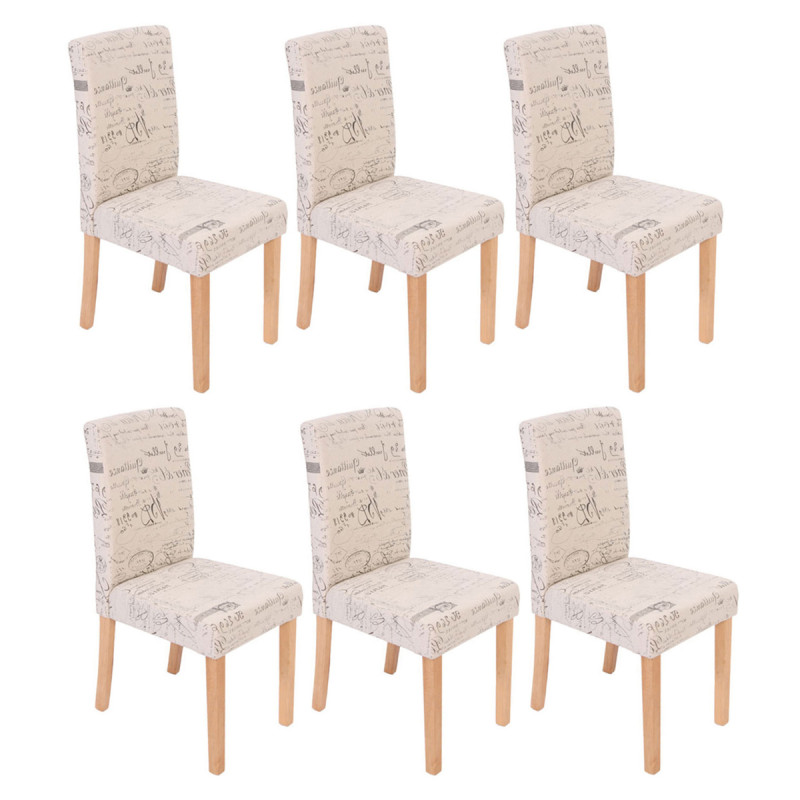 Lot de 6 chaises de séjour Littau, tissu words fabric, pieds clairs