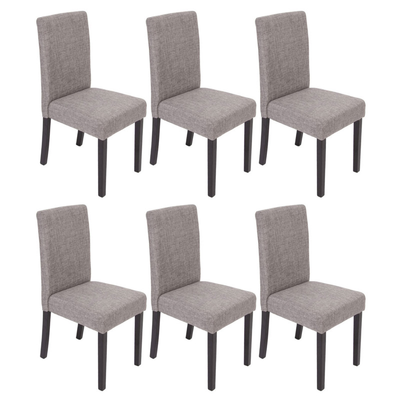 Lot de 6 chaises de séjour Littau, tissu gris, pieds foncés