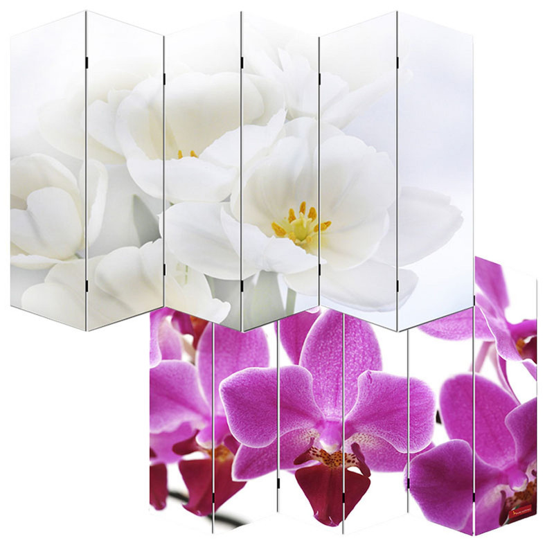 Paravent / cloison de s?paration M68, 6 pans, 240x180cm, motif orchid?e