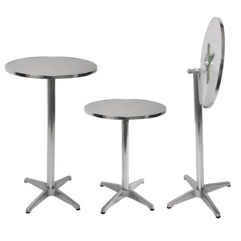 Table haute de bar bistrot M28, aluminium, Ø60cm, hauteur70-110cm, pliante