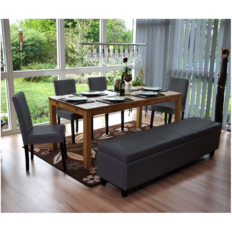 Banc banquette Kriens XXL, 180x45x45cm, cuir reconstitué, gris