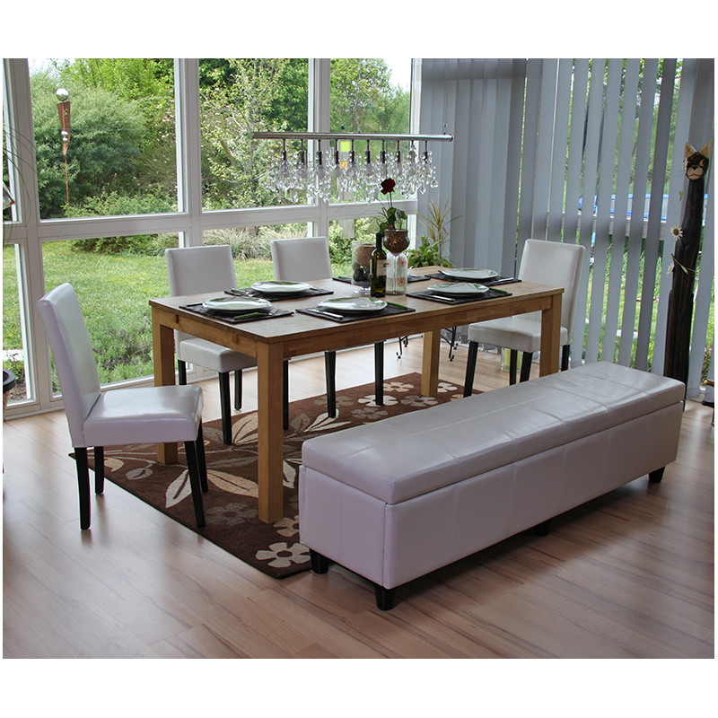 Banc banquette Kriens XXL, 180x45x45cm, cuir reconstitué, blanc