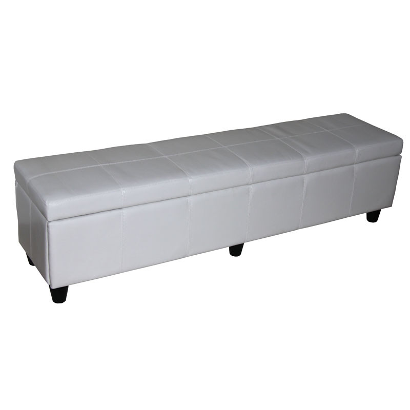 Garniture, ensemble banc Kriens XXL avec dépôt + 4 chaises Littau, cuir - blanc