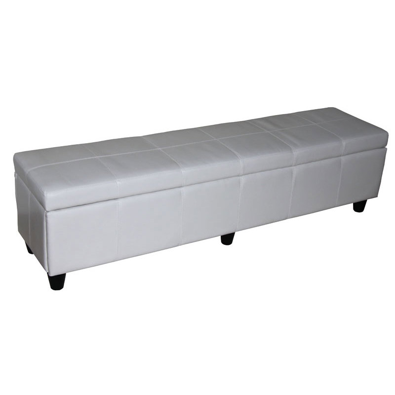 Garniture, ensemble banc Kriens XXL avec dépôt + 4 chaises Littau, cuir - blanc