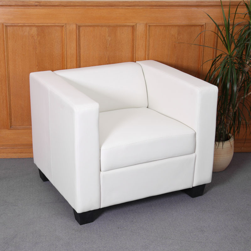 Fauteuil Club / Lounge Lille, 86x75x70cm, simili-cuir, blanc