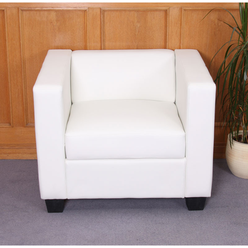 Fauteuil Club / Lounge Lille, 86x75x70cm, simili-cuir, blanc