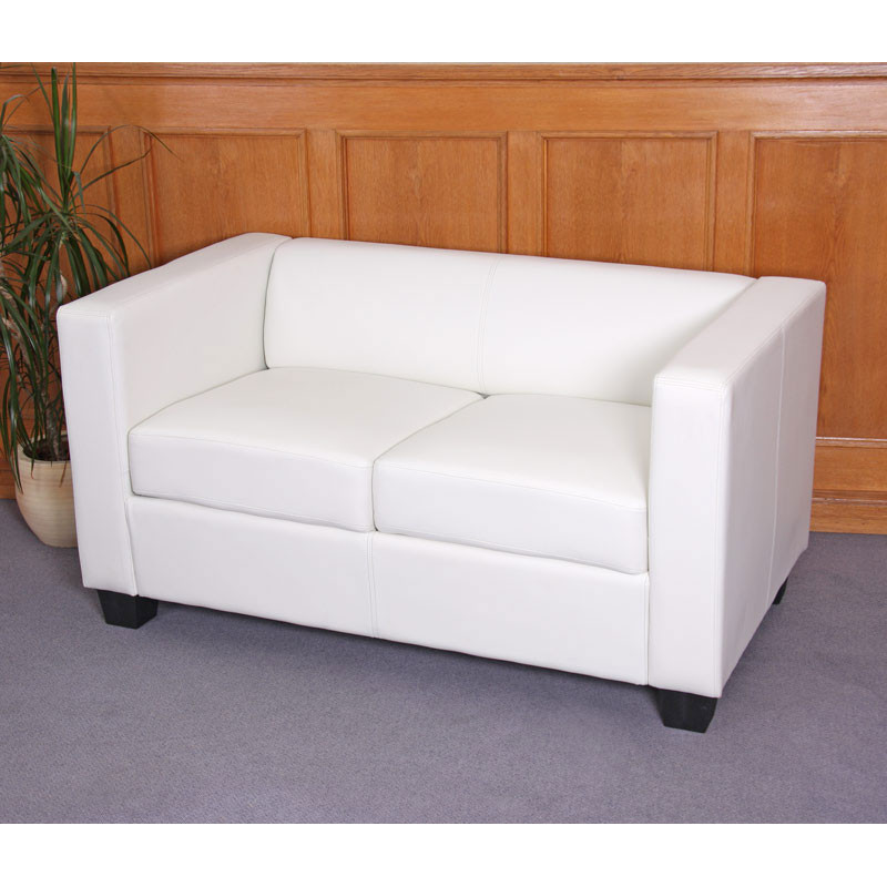 Canapé / sofa Lille, 2 places, 137x75x70cm, simili-cuir, blanc