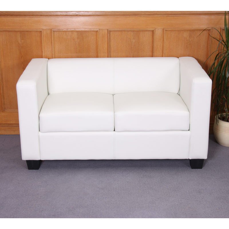 Canapé / sofa Lille, 2 places, 137x75x70cm, simili-cuir, blanc