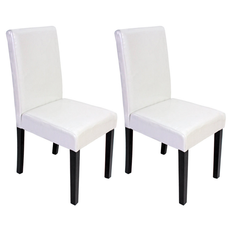 Lot de 2 chaises de séjour Littau, cuir reconstitué blanc, pieds foncés