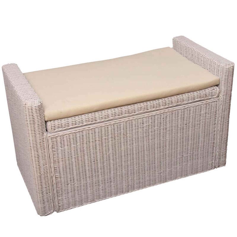 Banc banquette / coffre de rangement M92, rotin, blanc