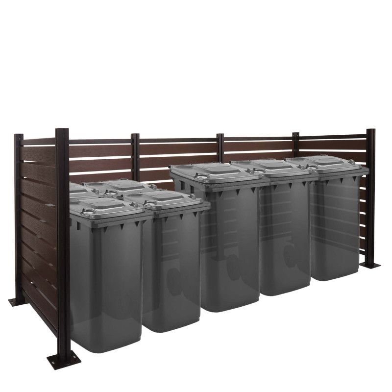 Alu clôtures pour poubelles habillage pour poubelles, aspect bois extensible 130x300x110cm - brun
