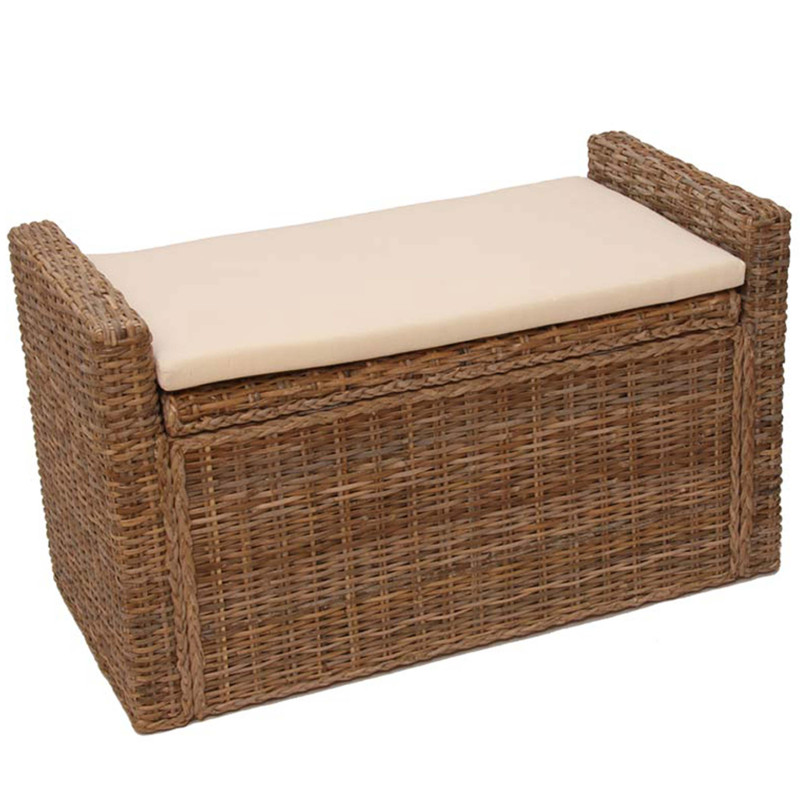 Banc coffre de rangement M92 en rotin avec coussin 88cm - gris cubu