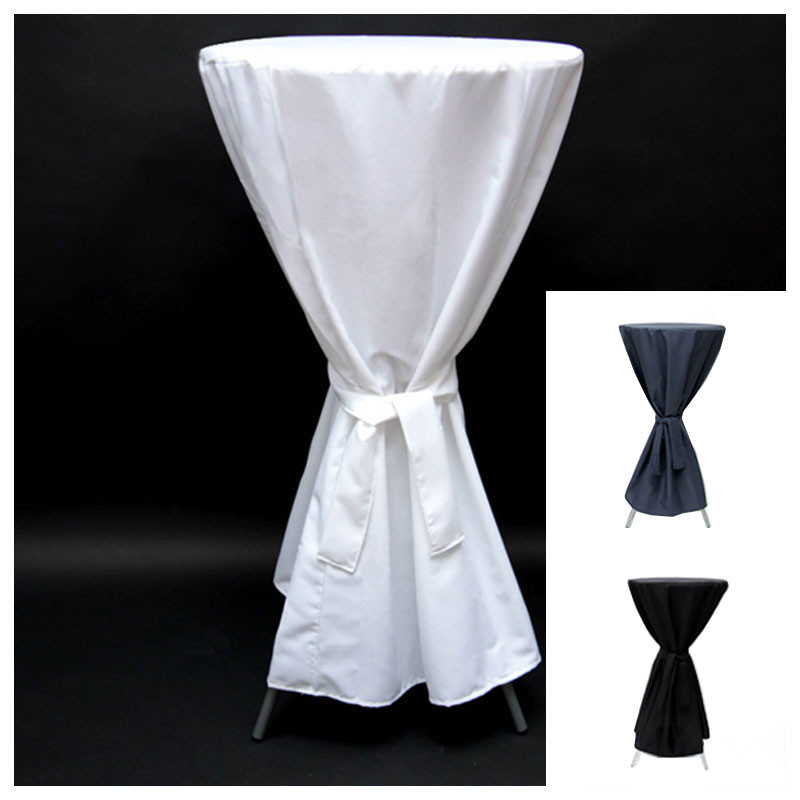 4x Housse de table avec ruban, 112cm, Ø60cm, noir
