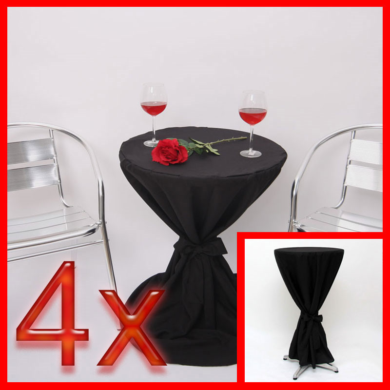 4x Housse de table avec ruban, 112cm, Ø60cm, noir