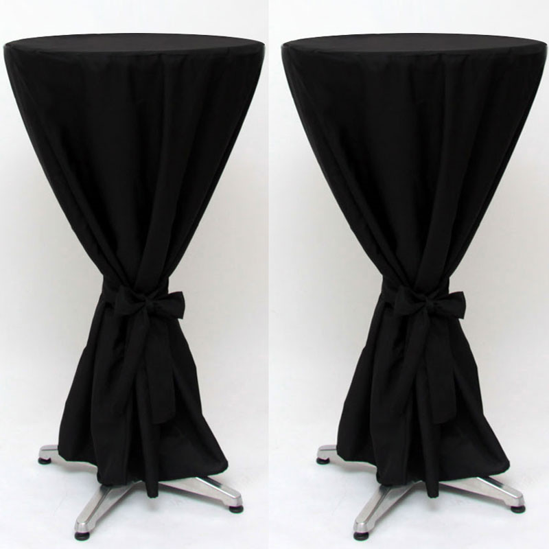 2x Housse de table avec ruban, 112cm, Ø60cm, noir
